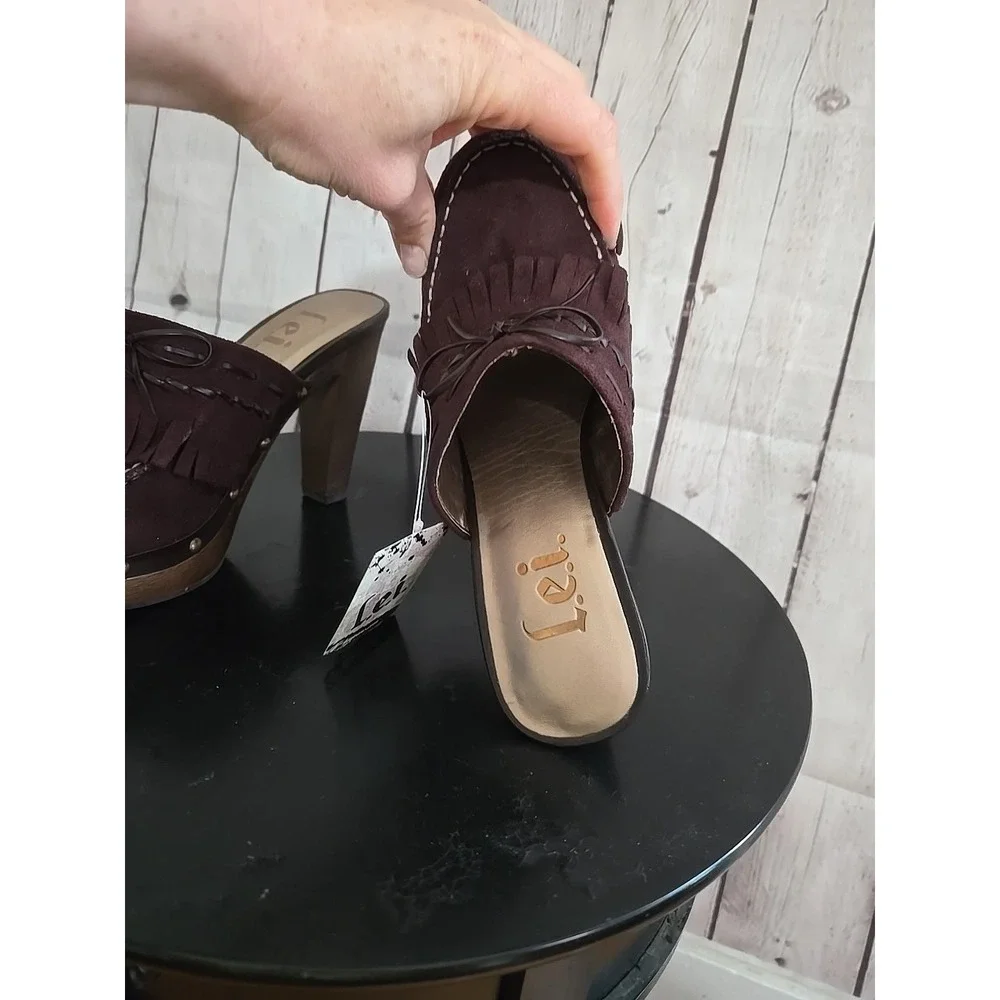 VTG L.e.i. Mule Heel 90's Y2K Brown Heels Mules Kiltie Flap Sz 7 Preppy TWEE NWT
